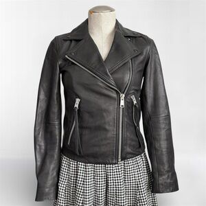 All Saints Dalby Slim Fit Leather Biker Jacket in Black Size 2